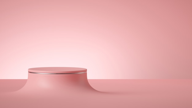 Foto 3d-rendering des abstrakten minimalen rosa hintergrunds mit leerem zylinderpodest oder runder bühne.