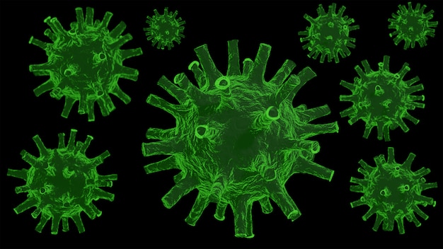 3D-Rendering des Coronavirus-Modells auf Schwarz. Covid-19