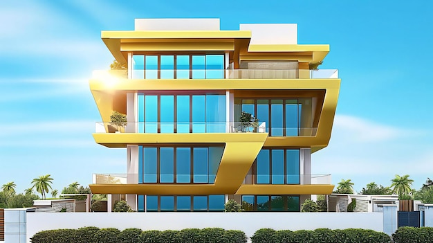 3D-Rendering des Goldenen Hauses und des Gebäudemodells