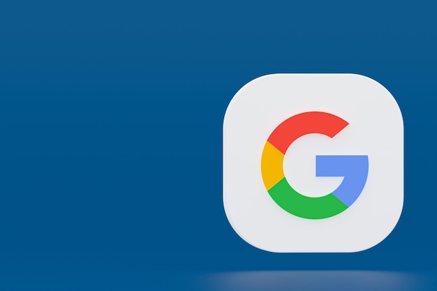 3D-Rendering des Google-Anwendungslogos auf blauem Hintergrund