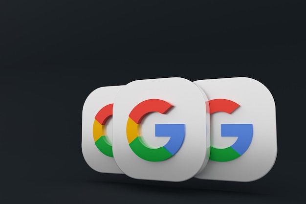 3D-Rendering des Google-Anwendungslogos auf schwarzem Hintergrund