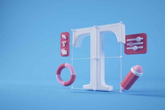 3D-Rendering des Grafikdesign-Werkzeugkonzepts