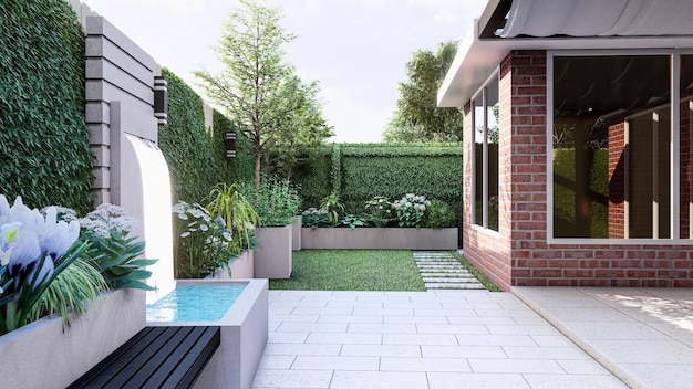 3D-Rendering des Hinterhofdesigns