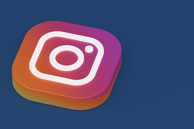 3D-Rendering des Instagram-Anwendungslogos auf blauem Hintergrund