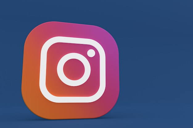 3D-Rendering des Instagram-Anwendungslogos auf blauem Hintergrund