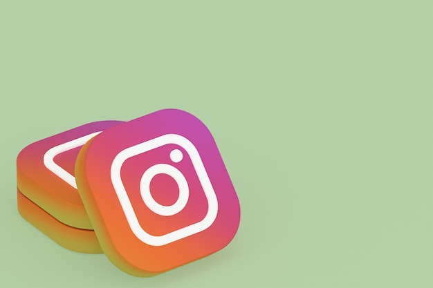 3D-Rendering des Instagram-Anwendungslogos auf grünem Hintergrund