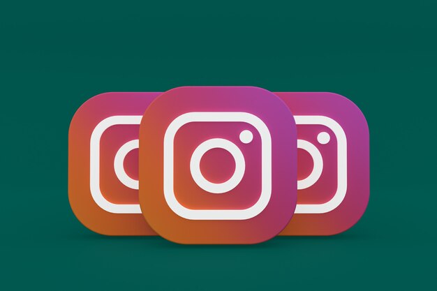 Foto 3d-rendering des instagram-anwendungslogos auf grünem hintergrund