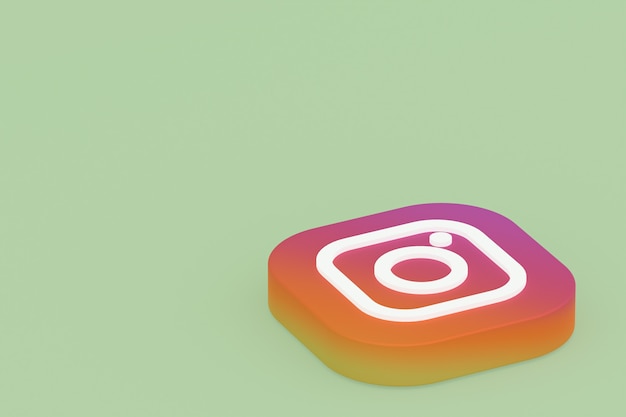 3D-Rendering des Instagram-Anwendungslogos auf grünem Hintergrund