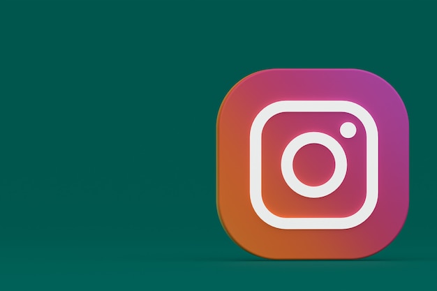 3D-Rendering des Instagram-Anwendungslogos auf grünem Hintergrund