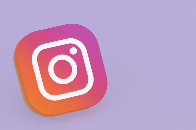 3D-Rendering des Instagram-Anwendungslogos auf lila Hintergrund