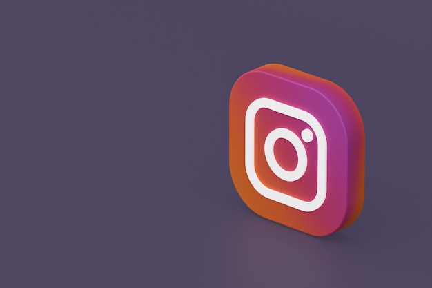 3D-Rendering des Instagram-Anwendungslogos auf lila Hintergrund