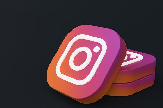 3D-Rendering des Instagram-Anwendungslogos auf schwarzem Hintergrund