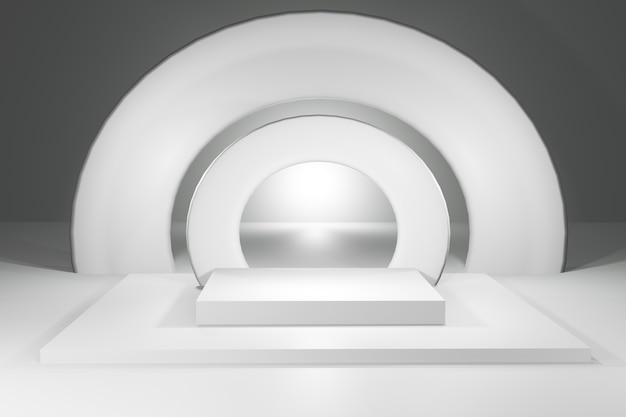 3D-Rendering des leeren weißen Podiums.