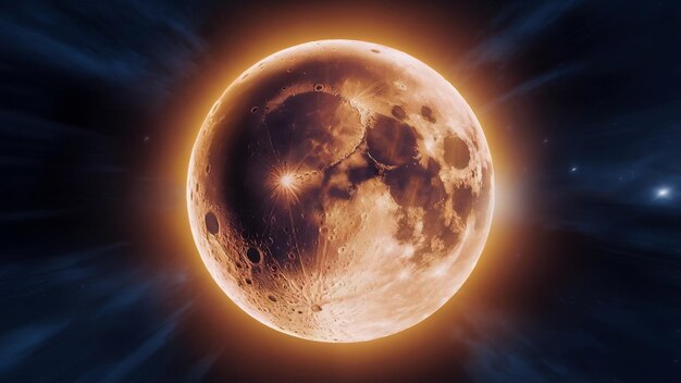 3D-Rendering des Mondes vor dem Hintergrund des Weltraums mit beleuchteten Kratern und Mondboden
