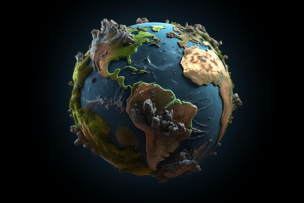 3D-Rendering des Planeten Erde Weltkarte Globus