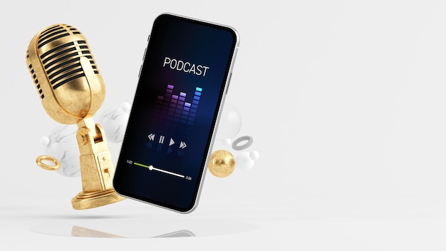 3D-Rendering des Podcast-Konzept-Smartphones