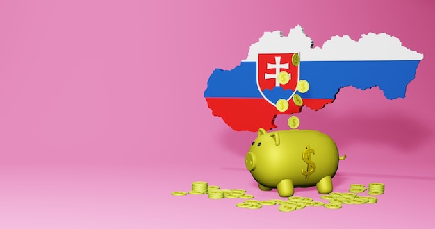3D-Rendering des Sparschweins als positives Wirtschaftswachstum in der Slowakei