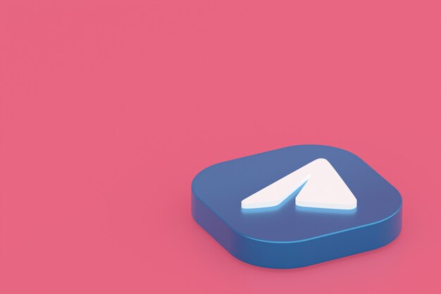 3D-Rendering des Telegrammanwendungslogos auf rosa Hintergrund