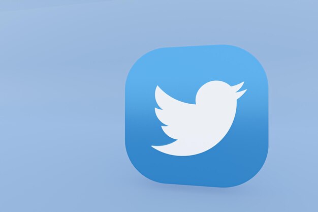 3D-Rendering des Twitter-Anwendungslogos auf blauem Hintergrund