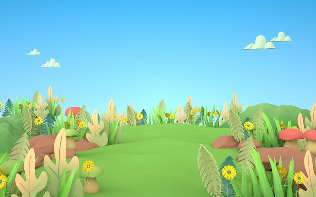 3D-Rendering des Zeichentrickfilmenwaldes