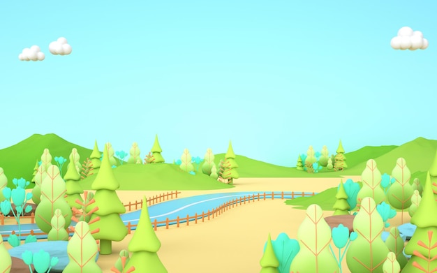 3D-Rendering des Zeichentrickfilmenwaldes