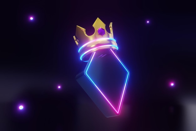 3D-Rendering-Diamant-Poker-Symbol mit Neonbeleuchtung