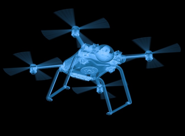 3D rendering drone de rayos x sobre fondo negro