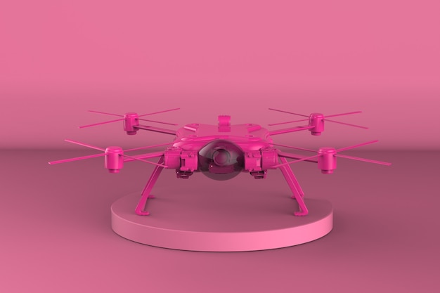 Foto 3d rendering drone rosa sobre fondo rosa