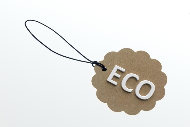 Foto 3d-rendering eco-wort auf papieretikett