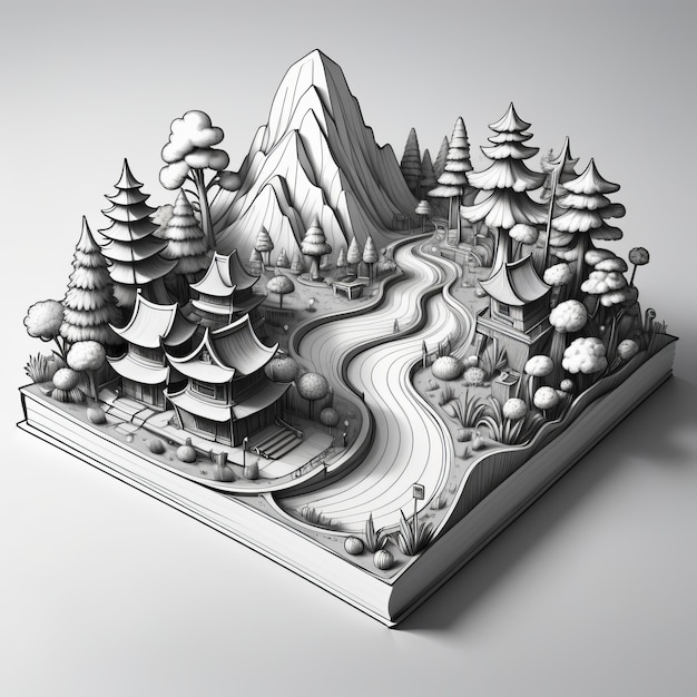 3D-Rendering einer abstrakten Landschaft