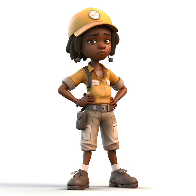 3D-Rendering einer afroamerikanischen Feuerwehrfrau mit Helm