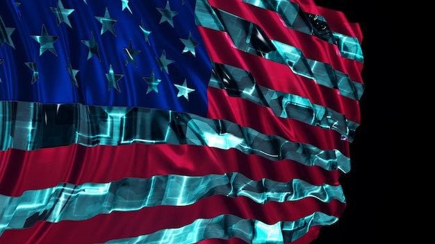 3D-Rendering einer amerikanischen Flagge. Entfaltet sich sanft im Wind. Windwellen breiten sich über die Flagge aus
