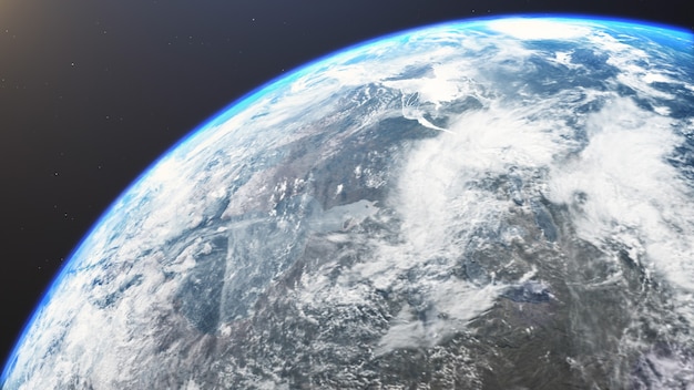 3D-Rendering einer Ansicht des Planeten Erde aus dem Weltraum