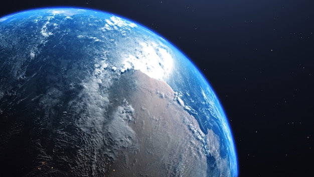 3D-Rendering einer Ansicht des Planeten Erde aus dem Weltraum