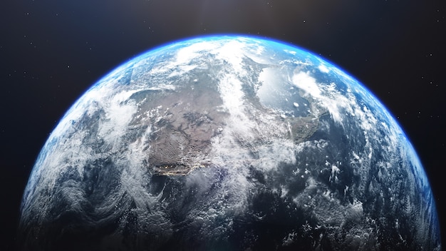 3D-Rendering einer Ansicht des Planeten Erde aus dem Weltraum