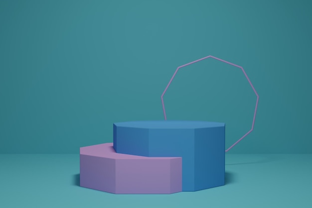 3D-Rendering einer blauen und violetten Bühne oder eines Podiums