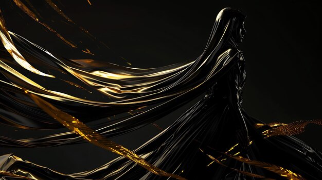 3D-Rendering einer dunklen Königin in einem schwarzen Kleid mit goldenen Elementen