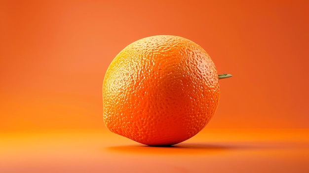 3D-Rendering einer einzelnen Orange auf einem passenden Hintergrund in einer einfachen Studio-Einstellung Die Orange ist in Fokus und hat eine leicht holprige Textur