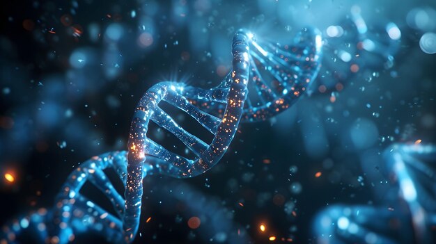 3D-Rendering einer glühenden DNA Strukturkonzept des molekularen Genomes der Biochemie