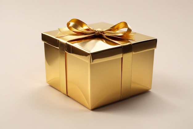 3D-Rendering einer goldenen Geschenkbox mit Bogen