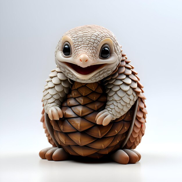 3D-Rendering einer niedlichen kleinen Schildkröte, die auf einem weißen Hintergrund sitzt.
