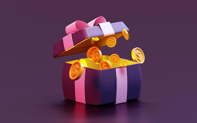 3D-Rendering einer offenen Geschenkkiste