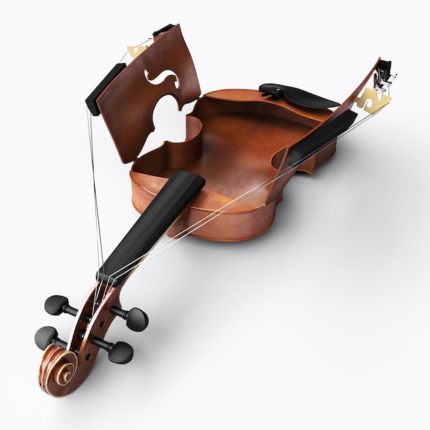 3D-Rendering einer offenen Violine mit Innenansicht