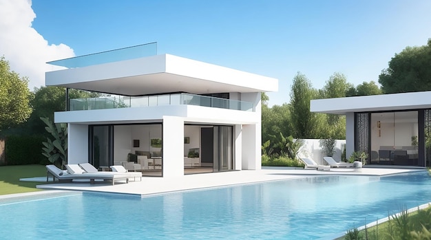 3D-Rendering einer originalen modernen Villa mit Swimmingpool