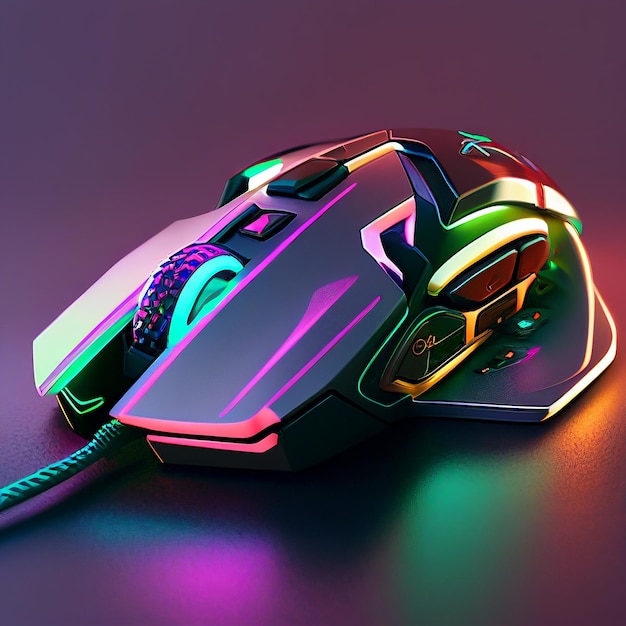 3D-Rendering einer realistischen, futuristischen, farbenfrohen Gaming-Maus