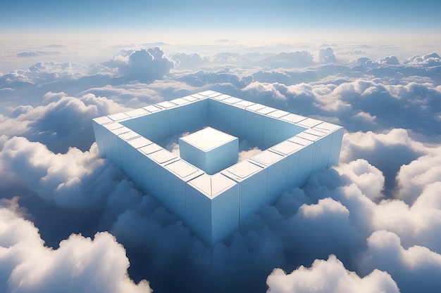 3D-Rendering einer Rechteckform über Wolken