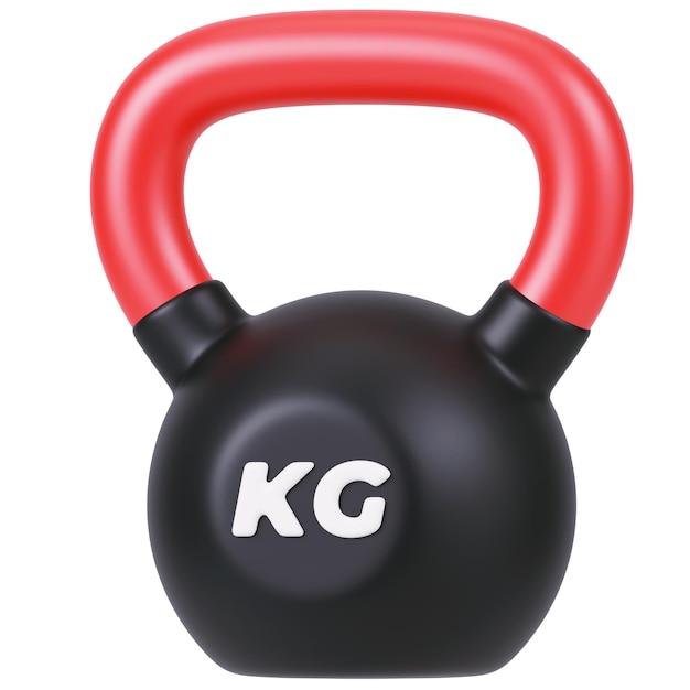 3D-Rendering einer schwarzen Kettlebell mit rotem Griff für Fitness- und Krafttraining