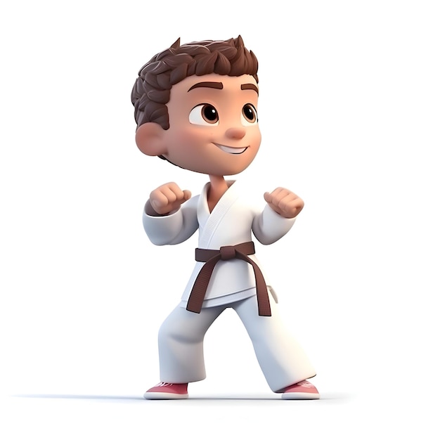 3D-Rendering einer Taekwondo-Figur mit weißem Hintergrund