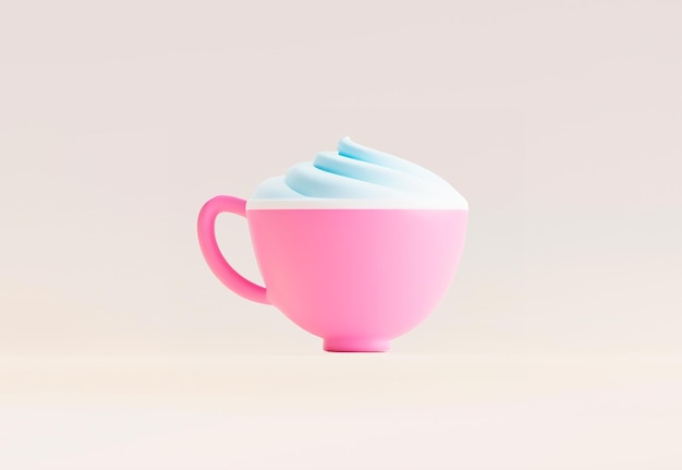 3D-Rendering einer Tasse Latte mit Sahne