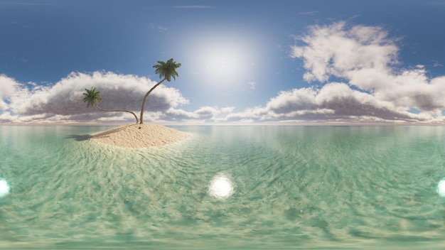 3D-Rendering einer tropischen Insel, umgeben von Meer